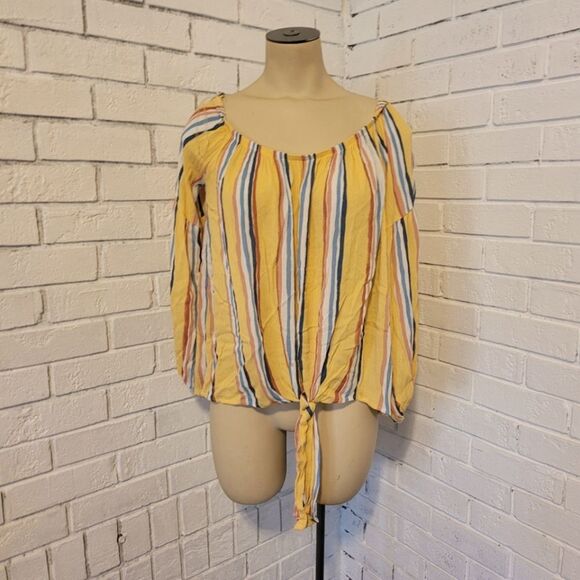 Peach Love California Tops - Peach Love California Striped Rayon Tie-Front Blouse - Made in USA - Size Medium